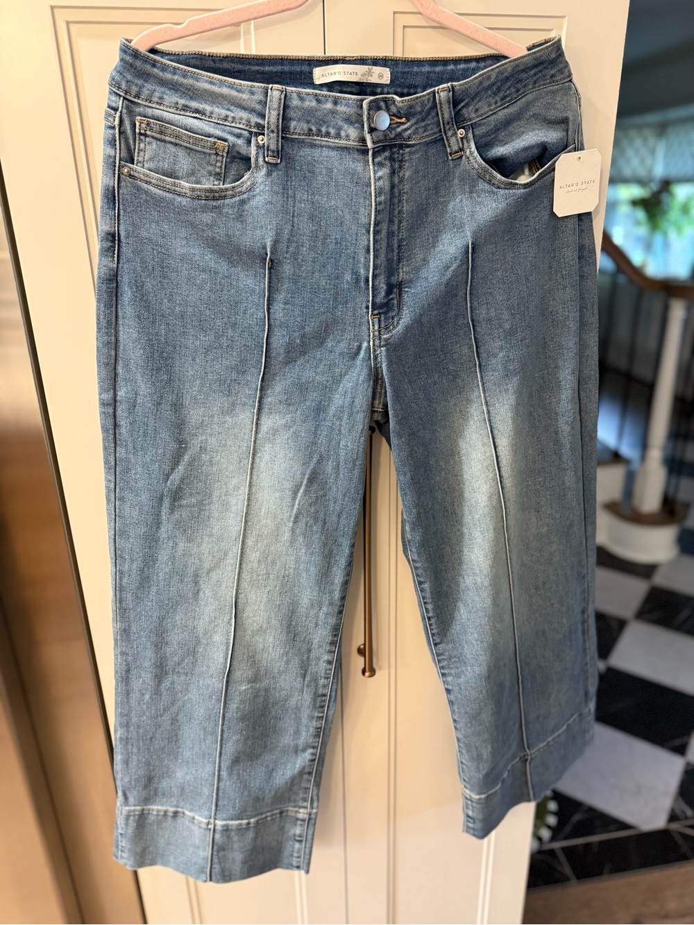 Altar'd State Light Blue Cropped Seam-Front Jeans